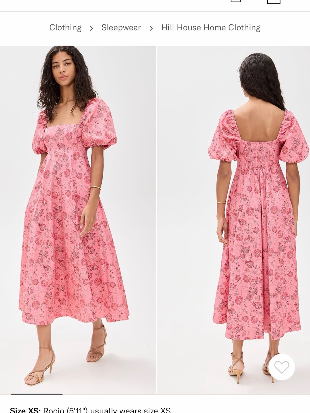 Hill House Floral Pink Puff-Sleeve Midi Dress